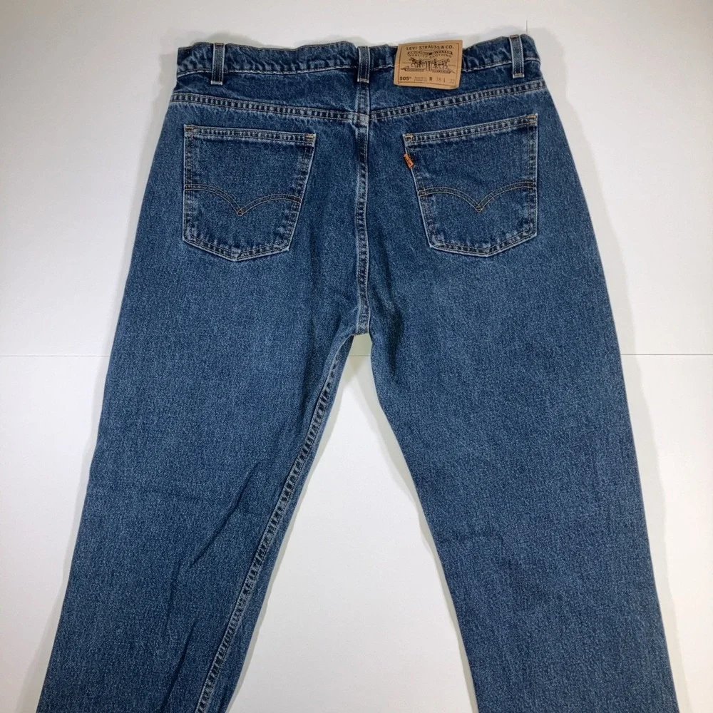 Vintage Levi's 505 Jeans Mens 38x32 Hemmed 36x29 Orange Tab USA Made 90s Y2K